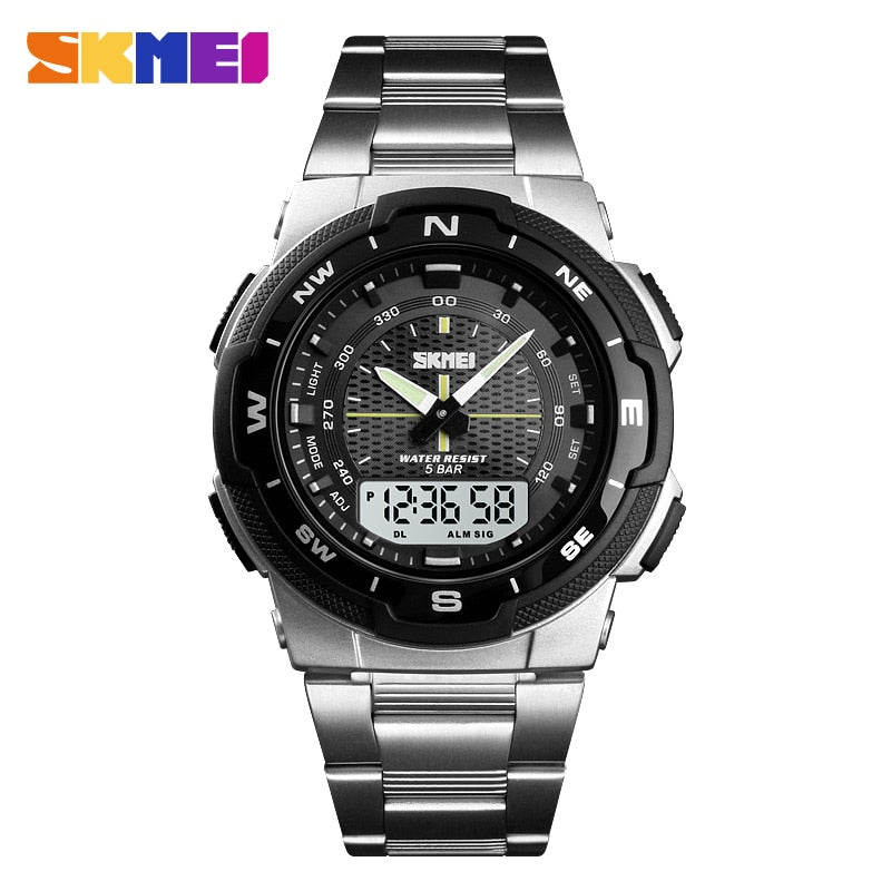 Men Watch Fashion Sport Watches Stainless Steel Strap Mens Watches Stopwatch Chronograph Waterproof Wristwatch Men