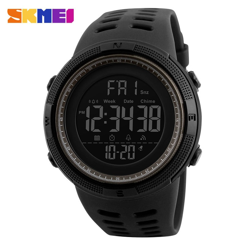 Chrono Digital Watches Mens Sport Countdown Wristwatches Men 2 time Alarm Clock Watches Male reloj hombre 1251 Black Brown, China