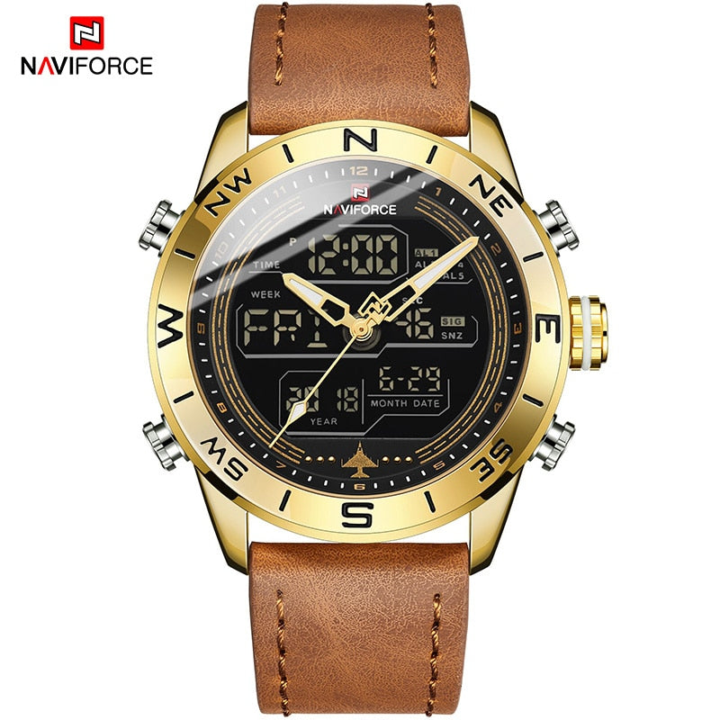 Luxury Brand Men NAVIFORCE 9144 Army Military Watch Digital Leather Sport waterproof Watches Quartz Men Clock Relogio Masculino GGLBN, China