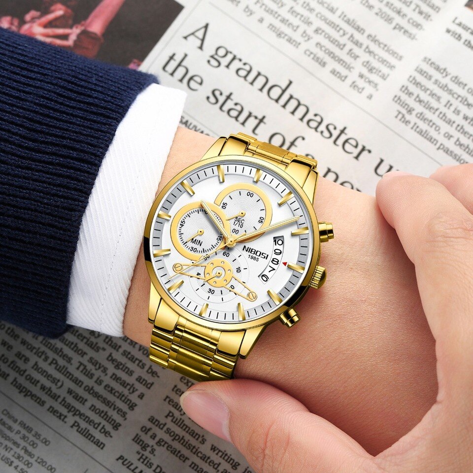 Quartz Watch Men Gold Black Mens Watches Top Brand Luxury Chronograph Sports Watches Luminous Waterproof