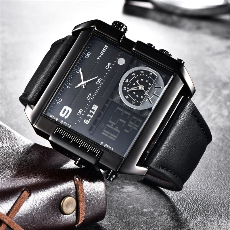 Square Watches Men LED Waterproof Multiple Time Zone Men Watches Luxury Brand Relogio Masculino Montre Homme Sport Watch