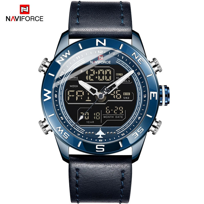 Luxury Brand Men NAVIFORCE 9144 Army Military Watch Digital Leather Sport waterproof Watches Quartz Men Clock Relogio Masculino