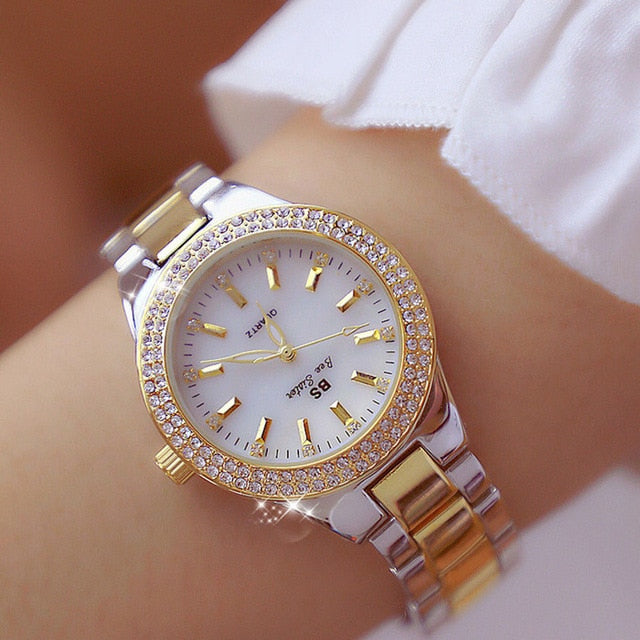 Ladies Wrist Watches Dress Gold Watch Women Crystal Diamond Watches Stainless Steel Silver Clock Women Montre Femme gold silver