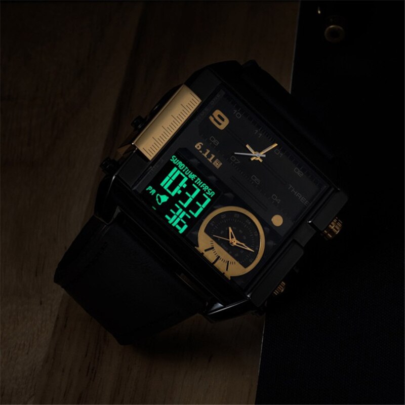 Square Watches Men LED Waterproof Multiple Time Zone Men Watches Luxury Brand Relogio Masculino Montre Homme Sport Watch