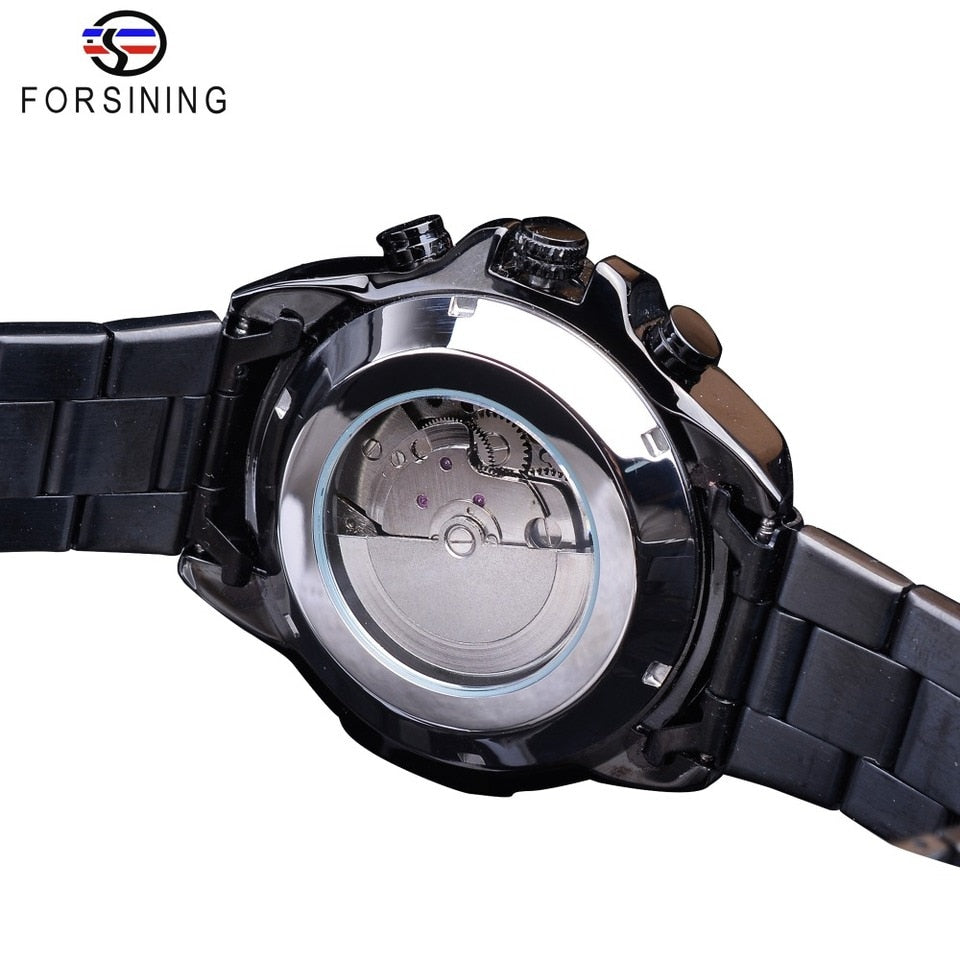 New Men Forsining Three Dial Calendar Watch Stainless Steel Men Mechanical Automatic Wrist Watches Top Brand Luxury Military Sport Male Clock