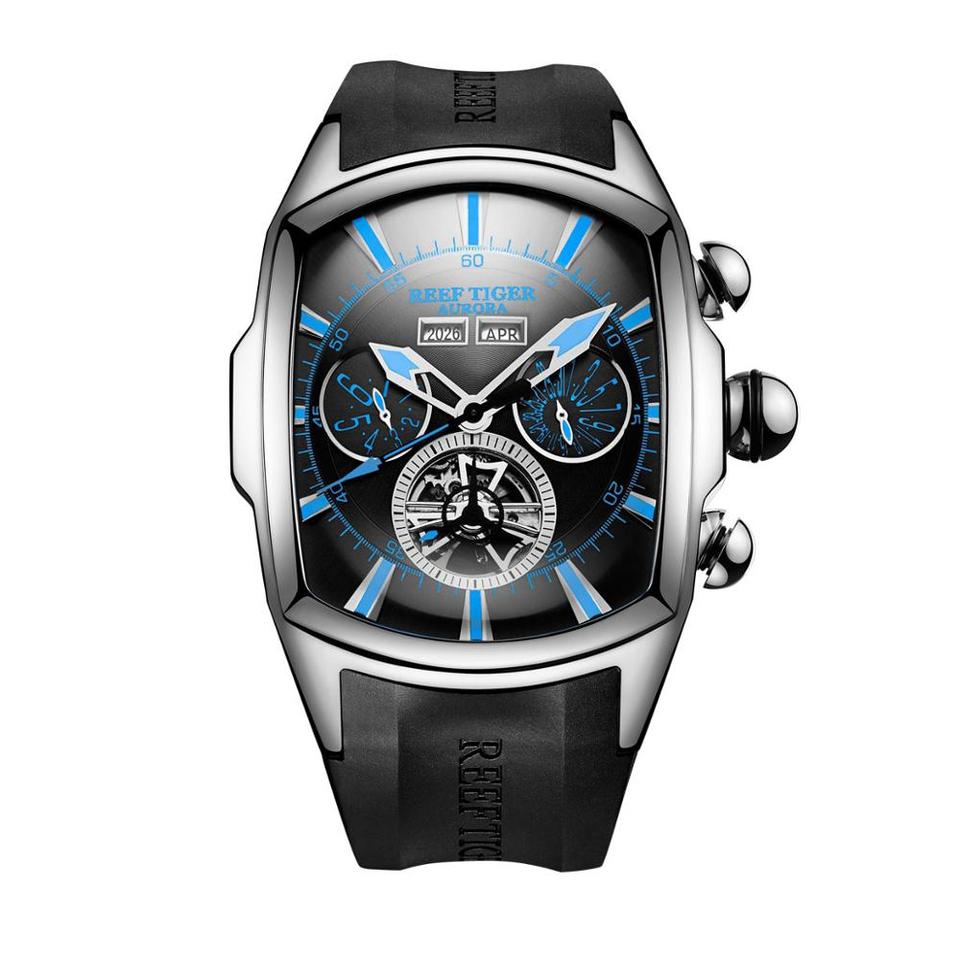 Reef Tiger RT Top Brand Luxury Big Watch for Men Blue Dial Mechanical Tourbillon Sport Watches Relogio Masculino RGA3069 RGA3069YBBL