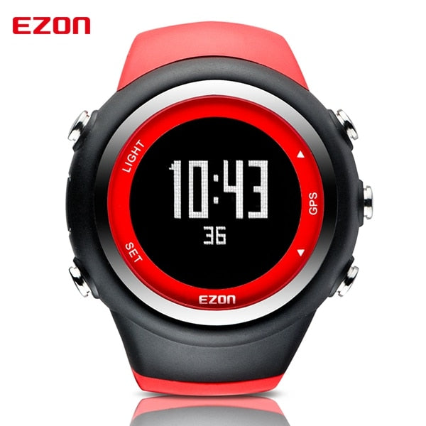 Men Digital Sport Wrist watch GPS Running Watch With Speed Pace Distance Calorie Burning  Stopwatch 50M Waterproof EZON T031 Red, China