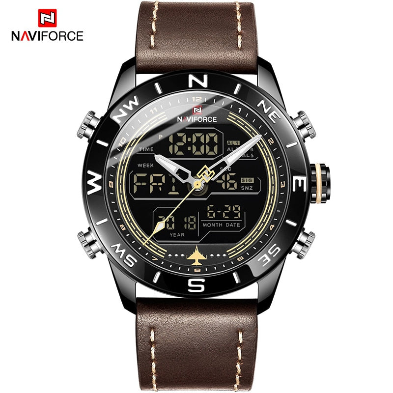 Luxury Brand Men NAVIFORCE 9144 Army Military Watch Digital Leather Sport waterproof Watches Quartz Men Clock Relogio Masculino BYDBN, China