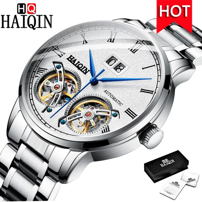 HAIQIN Men's Watches Watch Men New Luxury Waterproof Fashion/Automatic/Mechanical/Gold/Military/Watch Men Montre Homme S Silver White