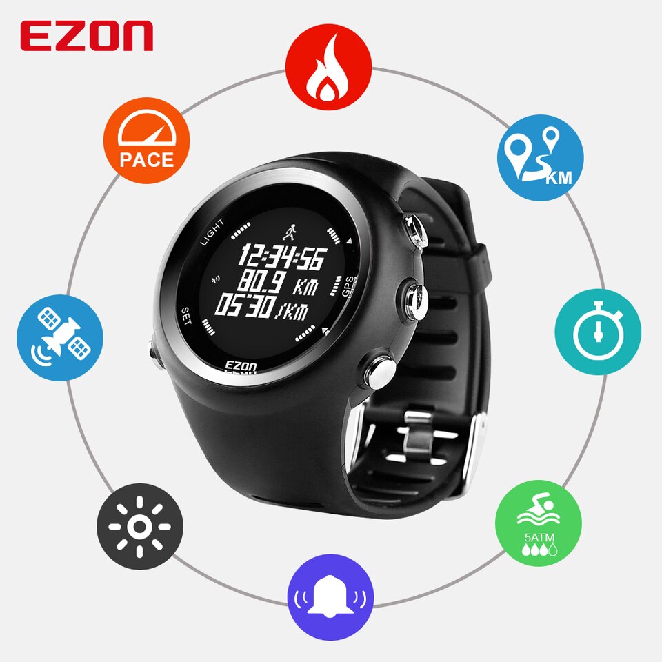 Men Digital Sport Wrist watch GPS Running Watch With Speed Pace Distance Calorie Burning  Stopwatch 50M Waterproof EZON T031