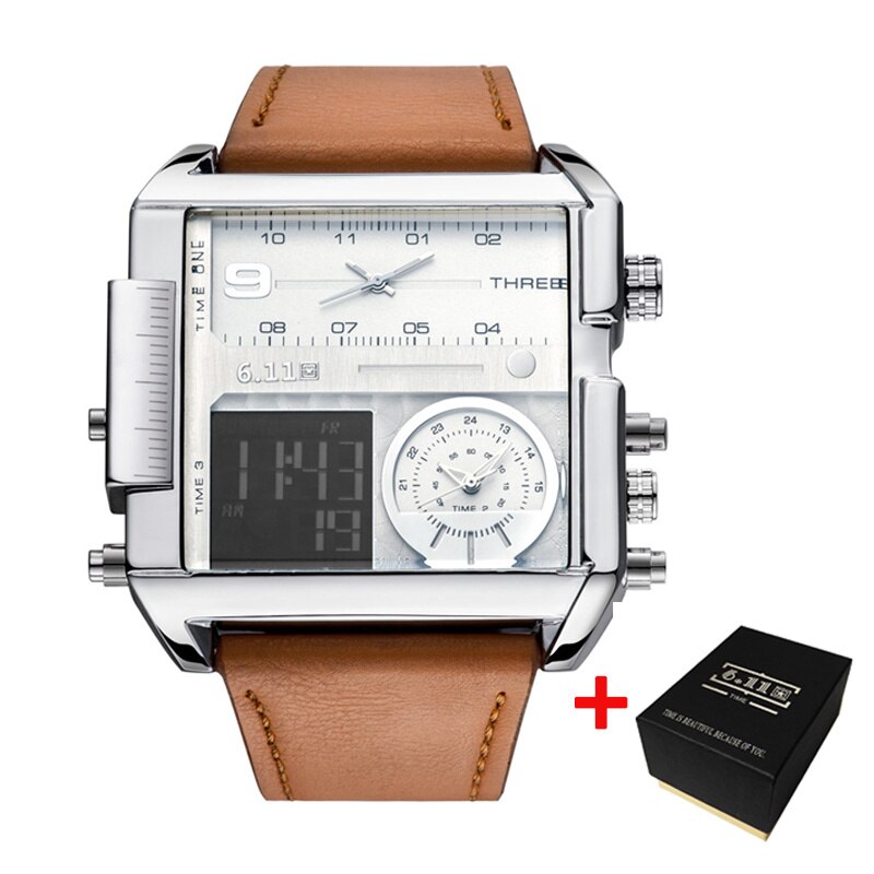 Square Watches Men LED Waterproof Multiple Time Zone Men Watches Luxury Brand Relogio Masculino Montre Homme Sport Watch