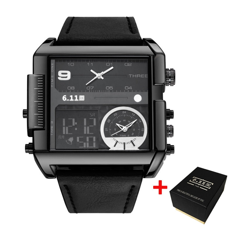 Square Watches Men LED Waterproof Multiple Time Zone Men Watches Luxury Brand Relogio Masculino Montre Homme Sport Watch