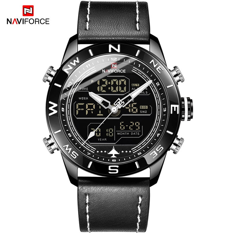 Luxury Brand Men NAVIFORCE 9144 Army Military Watch Digital Leather Sport waterproof Watches Quartz Men Clock Relogio Masculino BWB, China