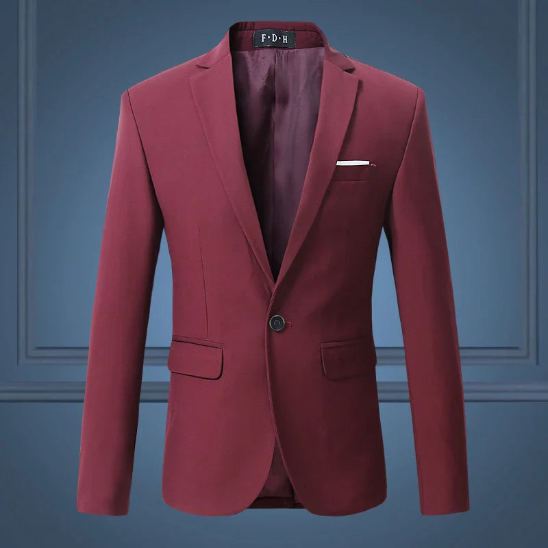 New High Quality Gentleman Men Slim Casual Large Size business Casual Blazer Red wine, Asia XL(170cm-63kg)