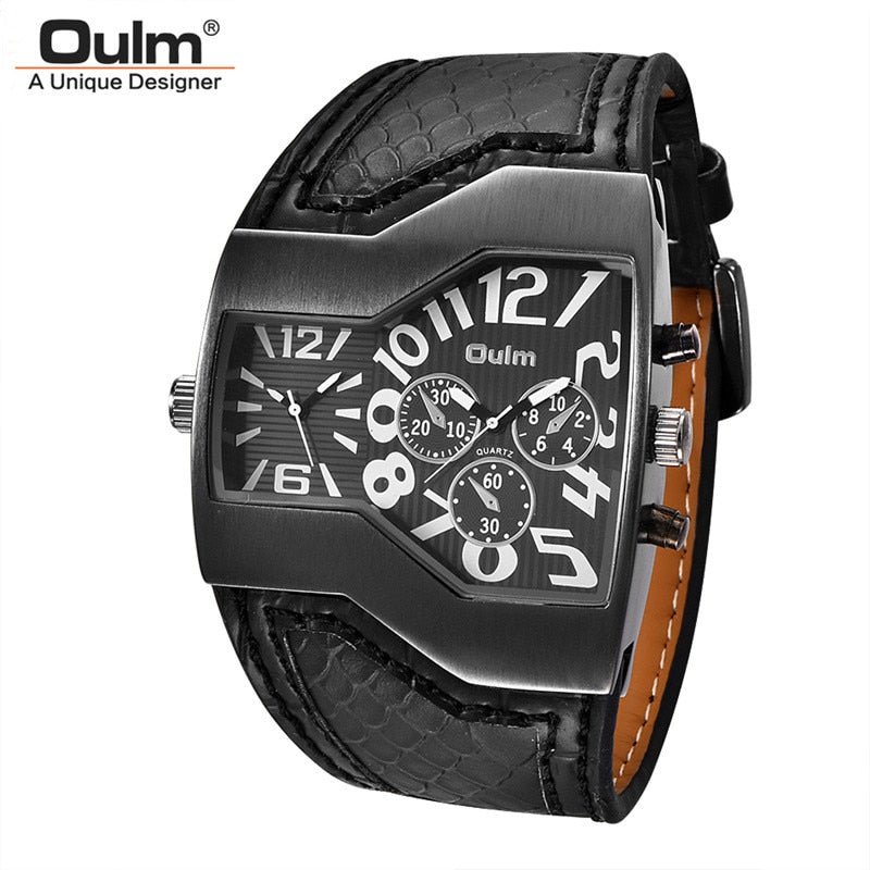 Classic Style Two Time Zone Men Watches PU Leather Wristwatch Male Quartz Clock Casual Man Hours relogio masculino