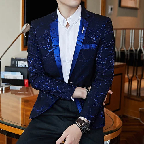 Luxury Banquet Party Jacket Evening Dress Jacquard Casual Business Slim Men's Wedding Jacket blue, M