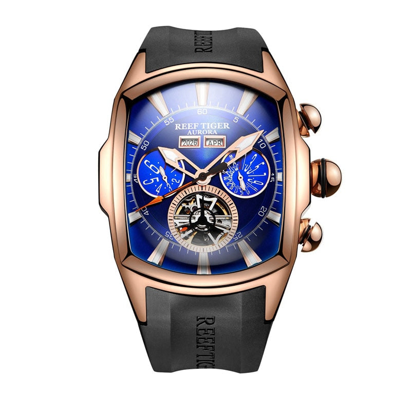 Reef Tiger RT Top Brand Luxury Big Watch for Men Blue Dial Mechanical Tourbillon Sport Watches Relogio Masculino RGA3069 RGA3069-PLB