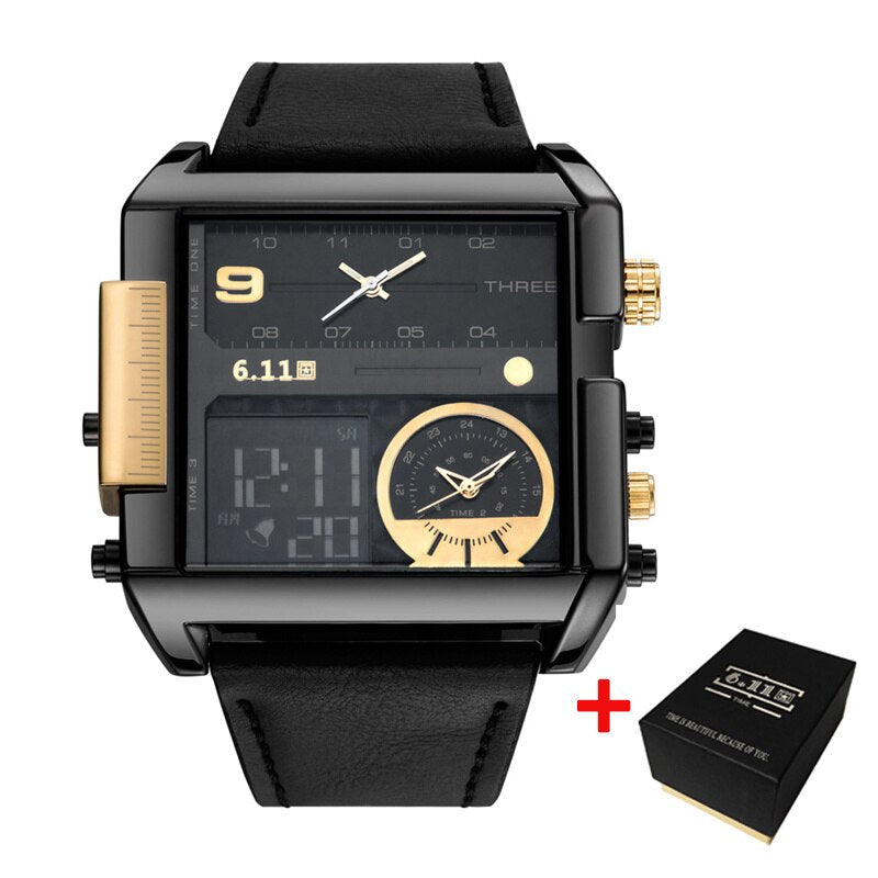 Square Watches Men LED Waterproof Multiple Time Zone Men Watches Luxury Brand Relogio Masculino Montre Homme Sport Watch