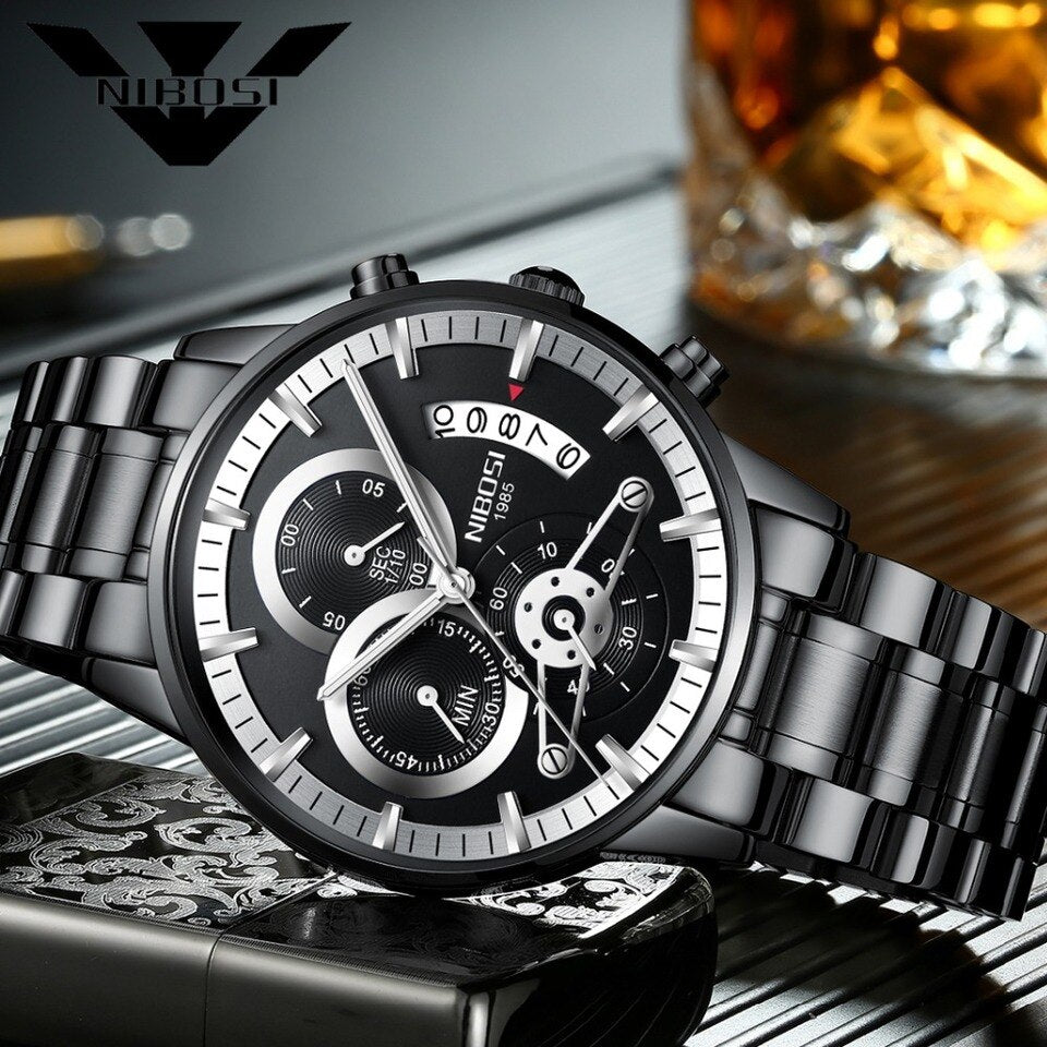 Quartz Watch Men Gold Black Mens Watches Top Brand Luxury Chronograph Sports Watches Luminous Waterproof