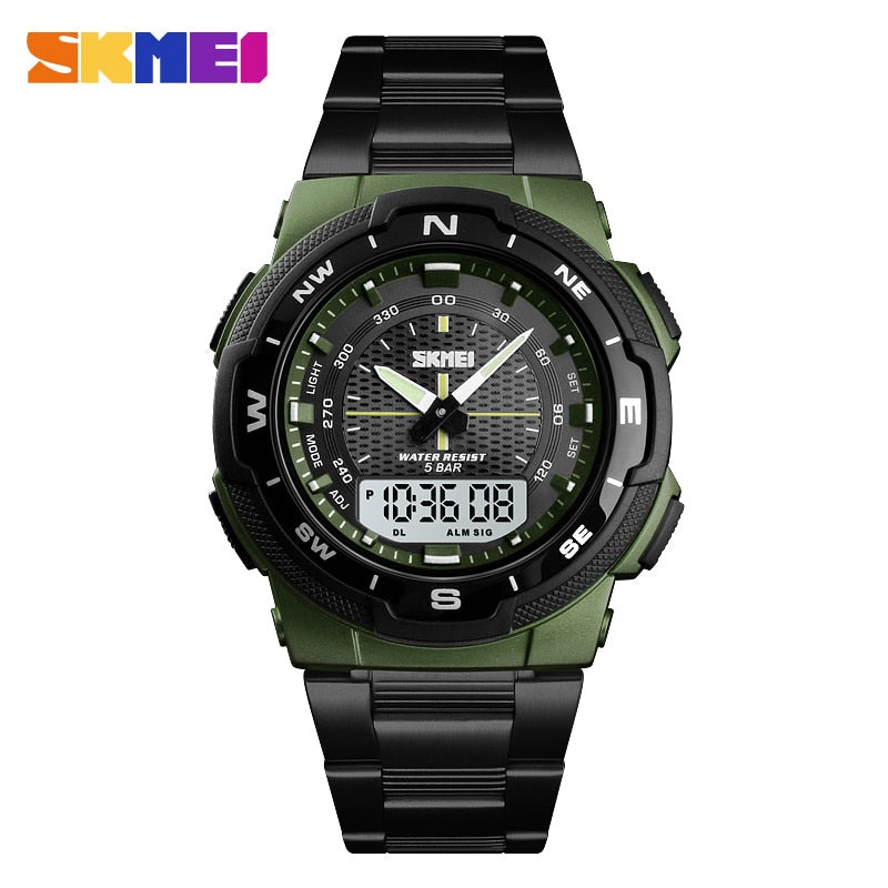 Men Watch Fashion Quartz Sports Watches Stainless Steel Strap Men Watches Top Brand Luxury Business Waterproof Wrist Watch green