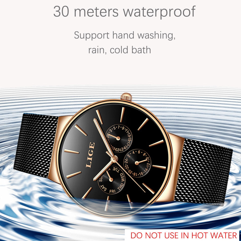 Classic Women Rose Gold Top Brand Luxury Ladies Dress Business Fashion Casual Waterproof Watches Quartz Calendar Wristwatch