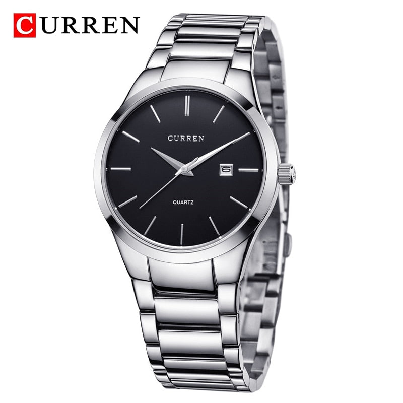 Men Watch Waterproof Simple Fashion Stainless Steel Strap Quartz