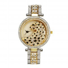 Women Quartz Watch Fashion Bling Casual Ladies Watch Female Quartz Gold Watch Crystal Diamond Leopard For Women Clock V227-GSB, China