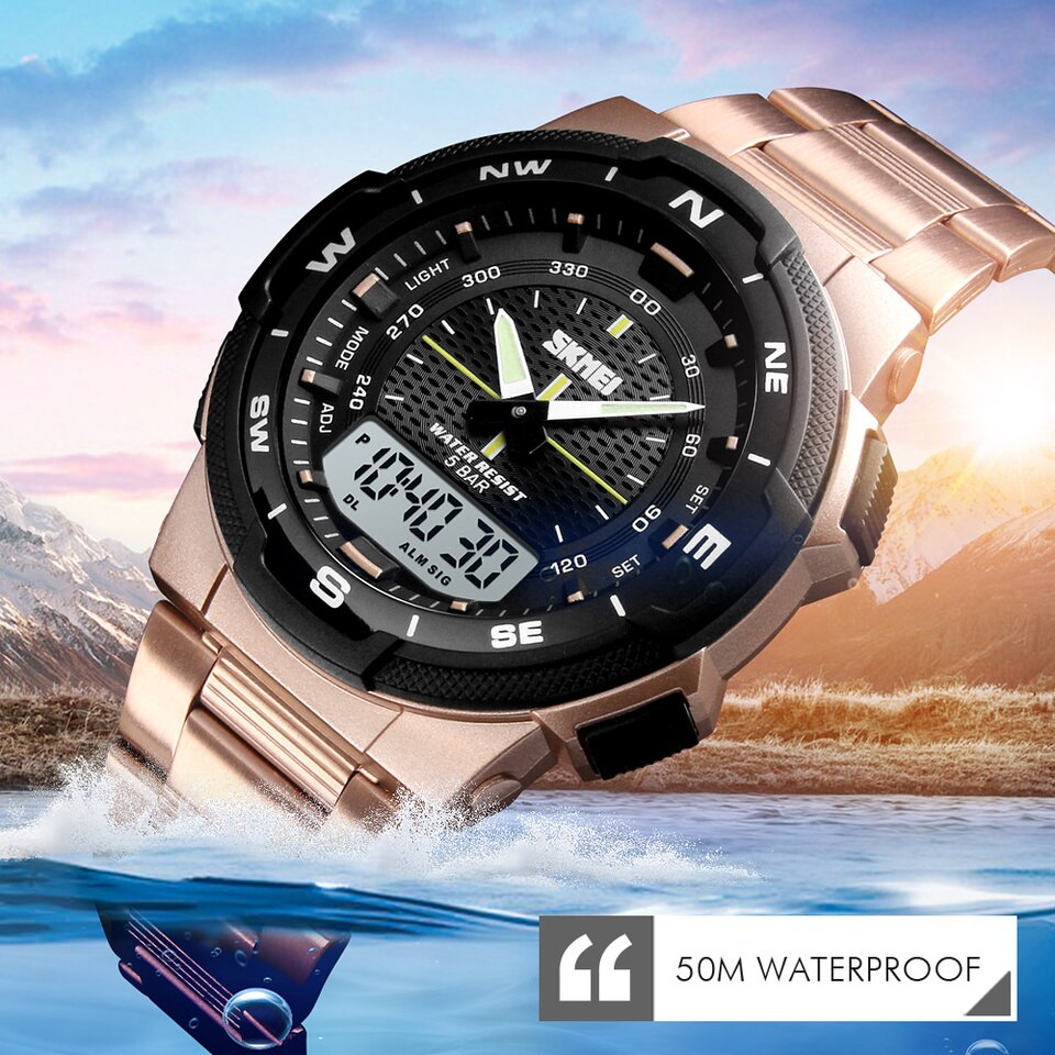 Men Watch Fashion Sport Watches Stainless Steel Strap Mens Watches Stopwatch Chronograph Waterproof Wristwatch Men