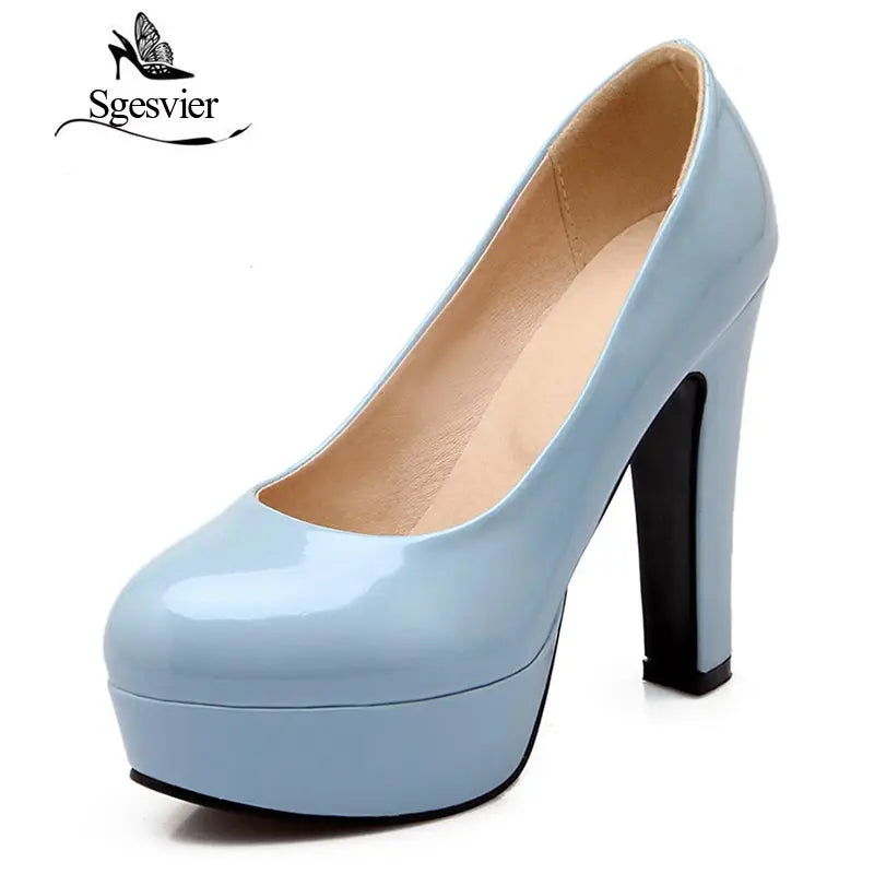 Women Pumps Spring New Elegant Casual Dress Shallow Mouth Round Head Square High Heels Lady Shoes Size