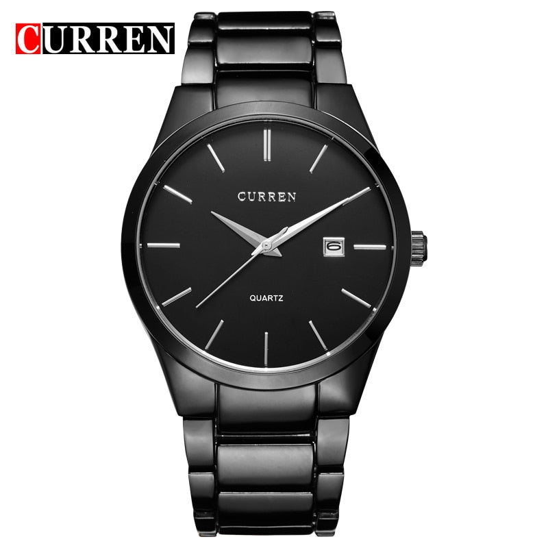 Luxury Classic Fashion Business Men Watches Display Date Quartz Watch Wristwatch Stainless Steel Male Clock Reloj Hombre black