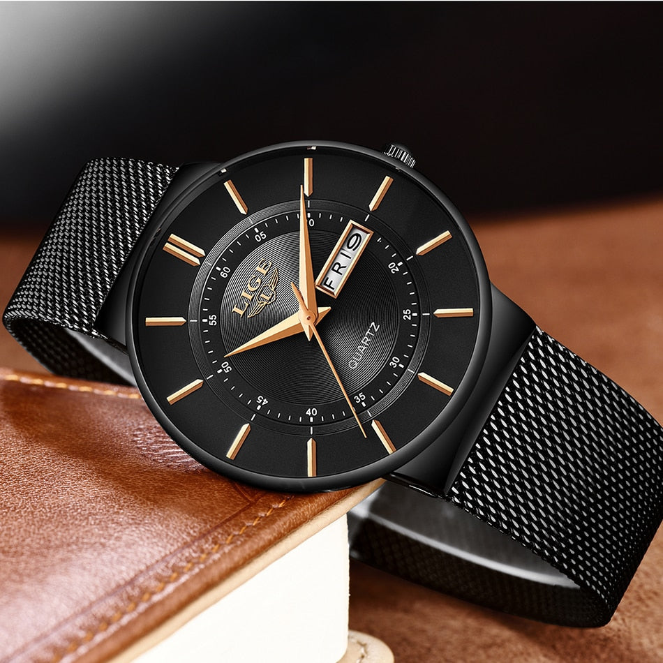 New Men Watches Waterproof Ultra Thin Date Clock Male Steel Strap Casual Quartz Watch Men Sports Wrist Watch