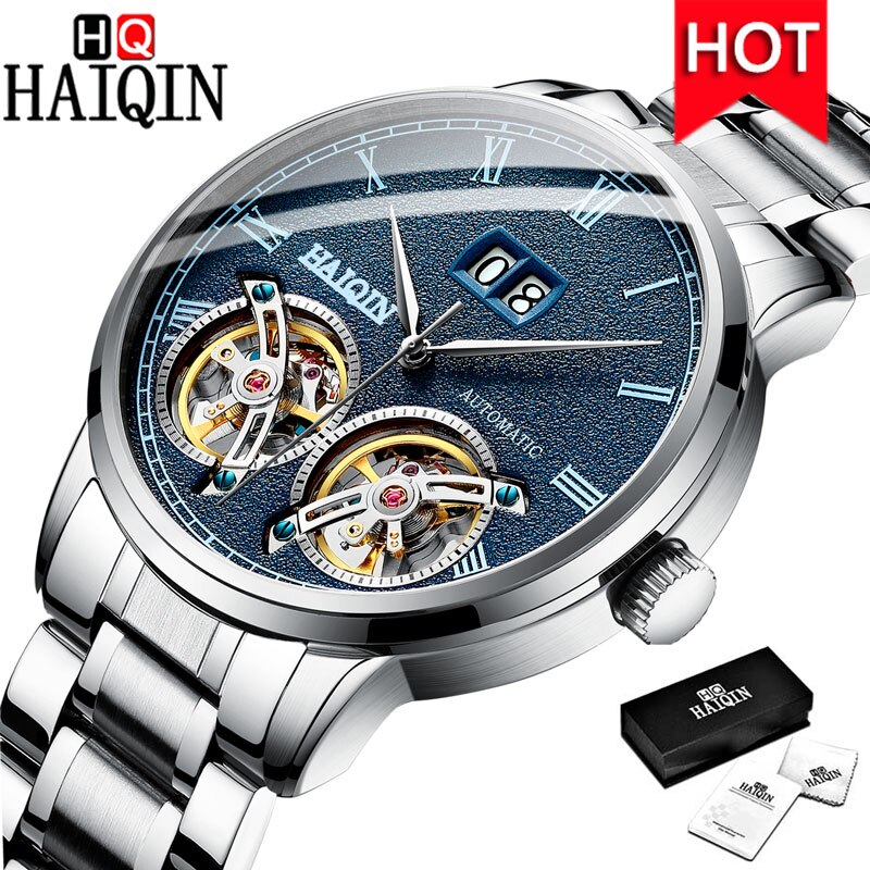 HAIQIN Men's Watches Watch Men New Luxury Waterproof Fashion/Automatic/Mechanical/Gold/Military/Watch Men Montre Homme S Blue Silver