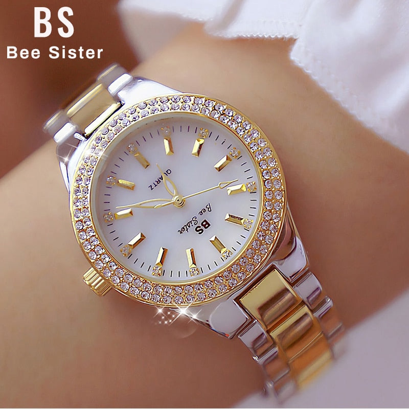 Ladies Wrist Watches Dress Gold Watch Women Crystal Diamond Watches Stainless Steel Silver Clock Women Montre Femme