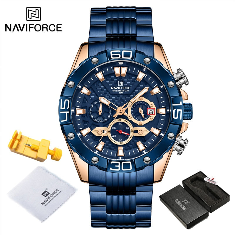 New Watches For Men Luxury Original Classic Quartz Clock Analog Chronograph Sport Waterproof Steel Band WristWatch RGBE BOX