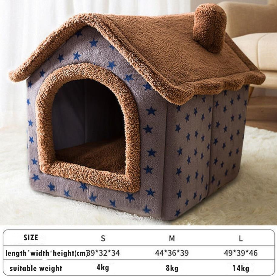 Foldable Deep Sleep Pet Cat House Indoor Winter Warm Cozy Kennel Tent Chihuahua Cat Nest Cushion Removable Pet Products Basket brown, s for 4kg Pets