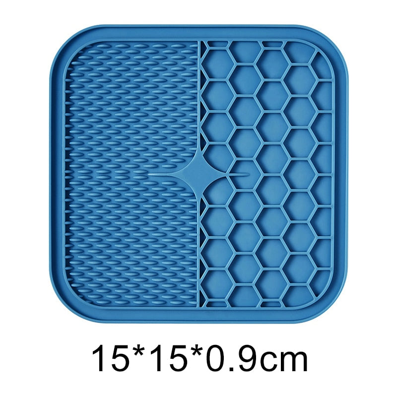 Lick Pad for Dog Cat Slower Feeder Licky Mat for Puppy Kitten Silicone Dispenser Pet Feeding Licking Mat Bathing Distraction Pad Blue 15x15x0.9cm