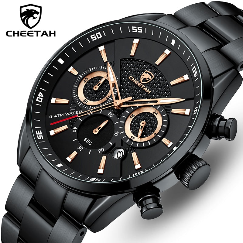 New Watch Top Brand Casual Sport Chronograph Men Watches Stainless Steel Wristwatch Big Dial Waterproof Quartz Clock