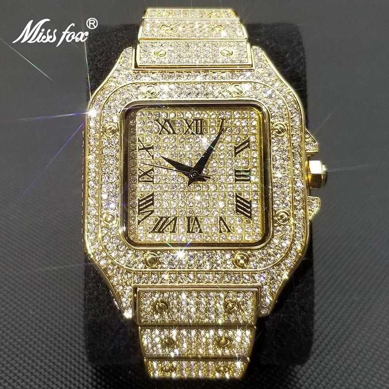 Ice Out Square Watch For Men Top Brand Luxury Full Diamond Men Watches Ultra Thin Waterproof Hip Hop Clock Dropshipping