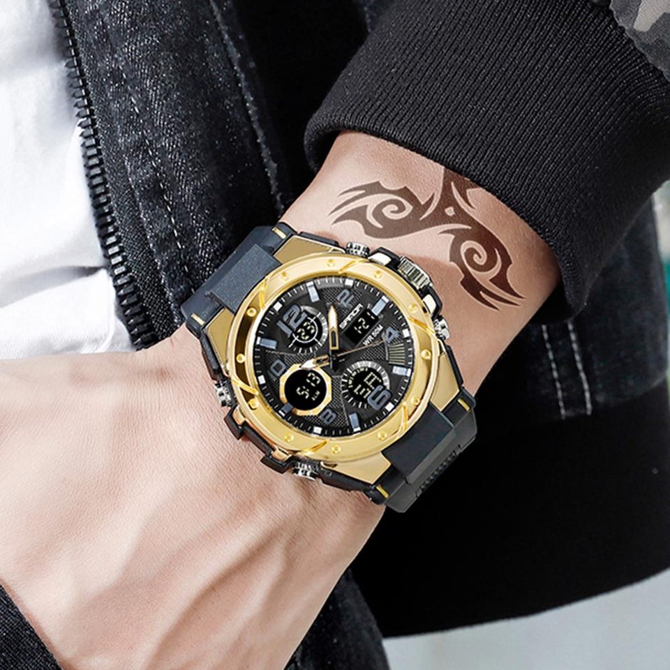 Sports Men Wrist Watch Top Brand Luxury Military Quartz Watch For Men Waterproof S Shock Male Clock relogio masculino Gold, China