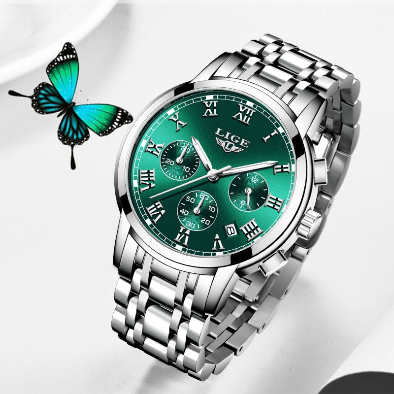 Ladies Watches Top Brand Luxury Fashion Stainless Steel Watch Women Chronograph Quartz Clock Waterproof Wristwatch