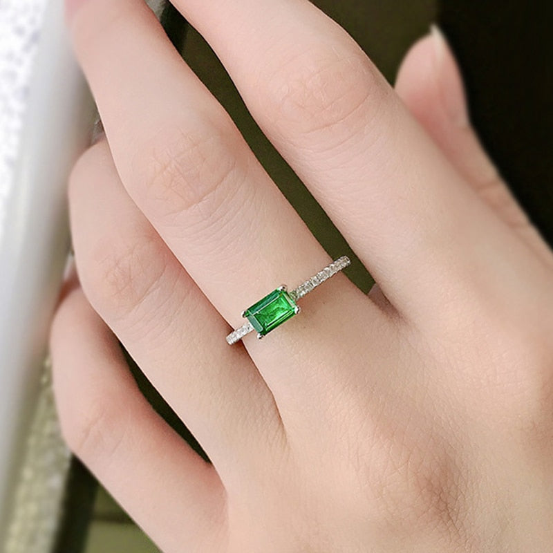 100% 925 Sterling Silver 4*6mm Synthetic Emerald Wedding Rings For Women Sparkling Wedding Engagement Fine Jewelry Gift