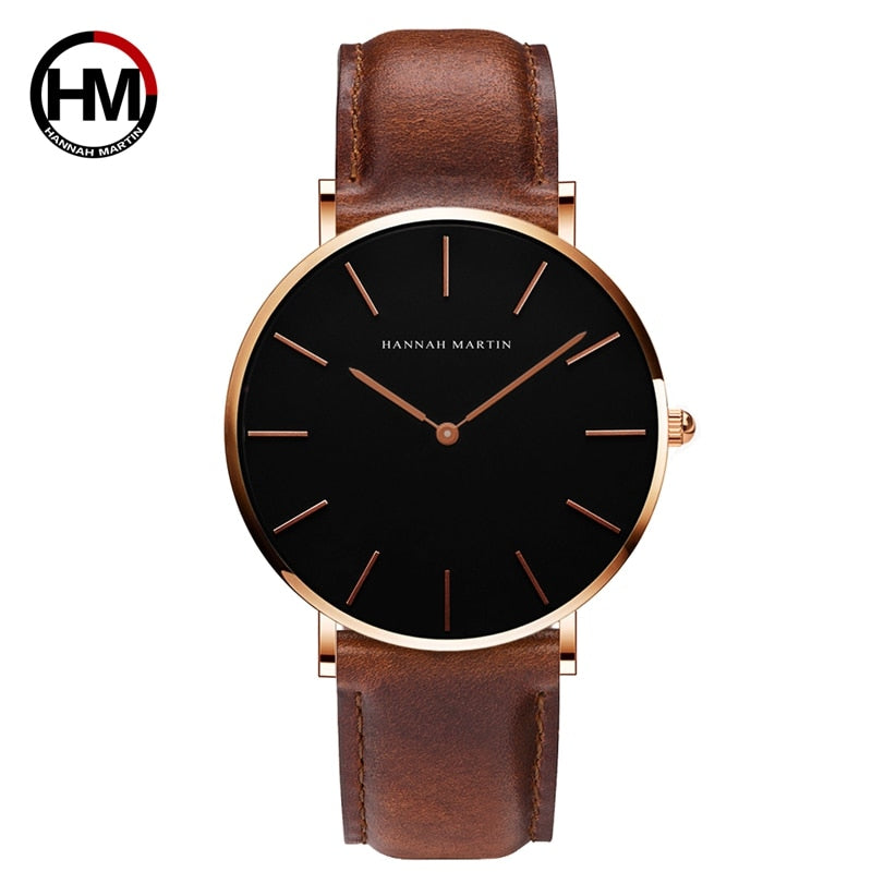 High Quality Rose Gold Dial Watch Men Leather Waterproof Wristwatch Women Dress Fashion Japan Quartz Movement Saat CH02-FK, CN, No