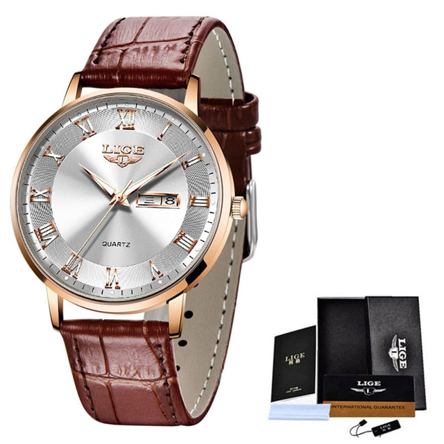 New LIGE Women Ultra Thin Watch Top Brand Luxury Watches Fashion Ladies Clock Stainless Steel Waterproof Calendar Wristwatch