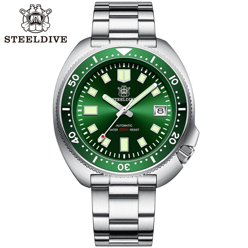 New Men SD1970 SteelDive Mechanical Watch Brand 44MM Men NH35 Dive Watch with Ceramic Bezel Watch 70GR-SS Green-logo, China, NH35 Movt