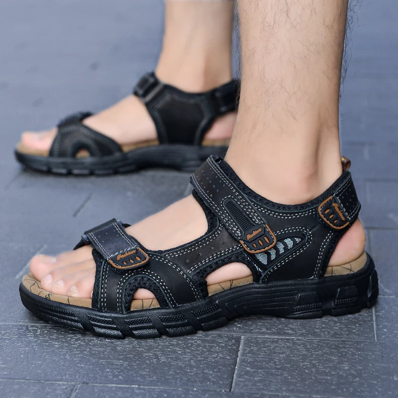 Brand Classic Mens Sandals Summer Genuine Leather Sandals Men Outdoor Casual Lightweight Sandal Fashion Men Sneakers Size