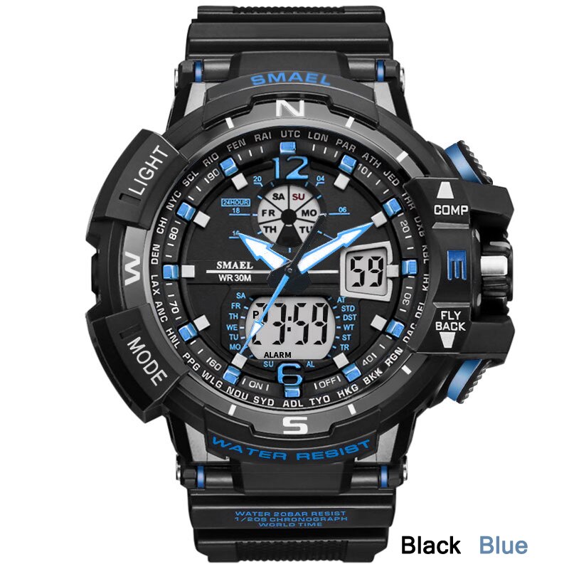 Sport Watch Men Big Dial LED Digital Quartz Wrist Watches Men Brand Luxury Digital-watch Military Army Clock Male Black Blue, China