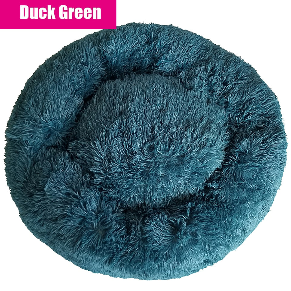 Thick Cutton Round Dog Bed Super Soft Long Plush Pet Cat Mat for Dogs Nest Cushion Bed Winter Warm  Pets Sofa Dog Kennel Duck green, S Diameter40cm