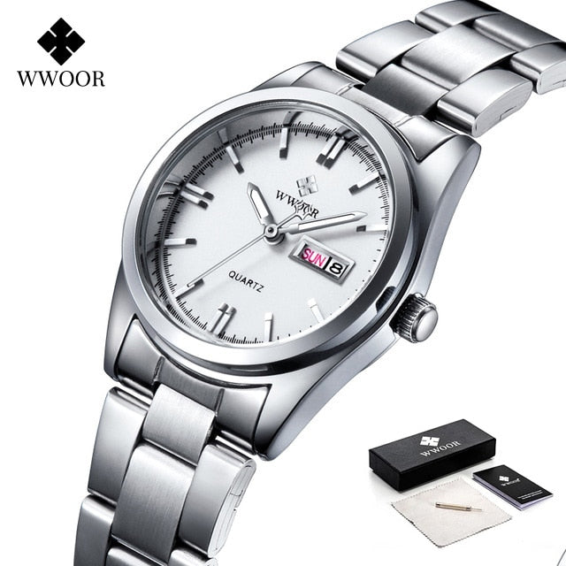 Ladies Watches Waterproof Quartz Silver Clock Women Automatic Date Dress Wrist Watch Reloj Mujer silver white box, China