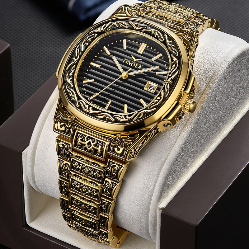 Retro Top Luxury Quartz Watch Men Wristwatch Waterproof Fashion Casual Golden Classic Calendar Waterproof Watch Male Clock