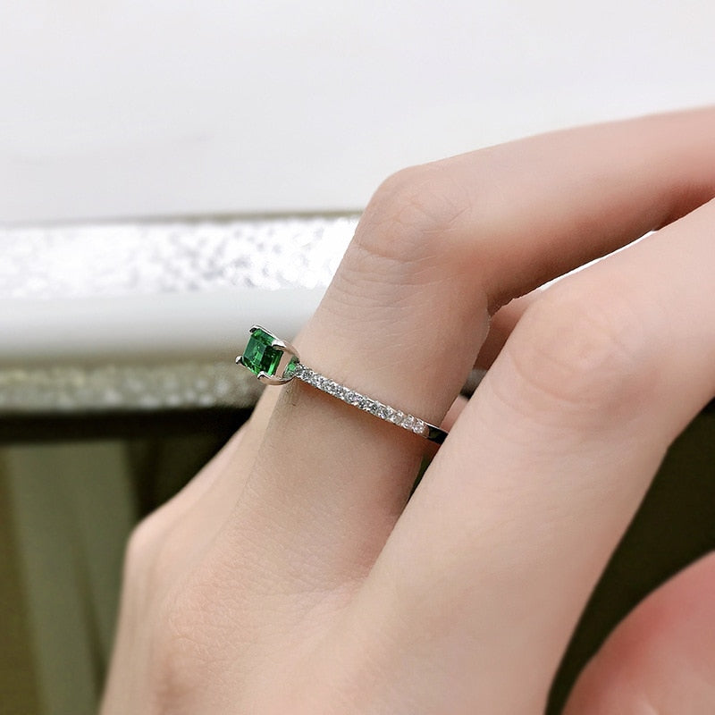 100% 925 Sterling Silver 4*6mm Synthetic Emerald Wedding Rings For Women Sparkling Wedding Engagement Fine Jewelry Gift